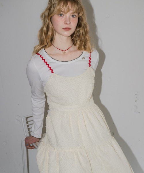 idem（イデム）の「nami nami long sleeve tops／配色レースカットソー（Tシャツ/カットソー・レディース・オフホワイト/ネイビー/グレー・FREE）」の5枚目の写真