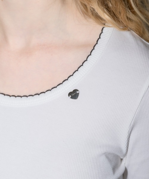 idem（イデム）の「nami nami long sleeve tops／配色レースカットソー（Tシャツ/カットソー・レディース・オフホワイト/ネイビー/グレー・FREE）」の8枚目の写真