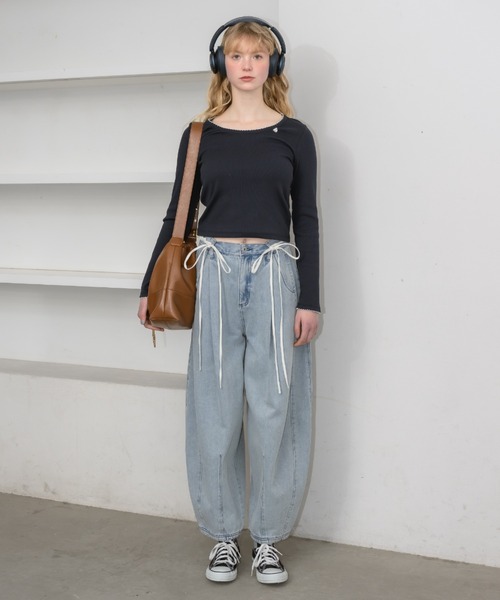 idem（イデム）の「nami nami long sleeve tops／配色レースカットソー（Tシャツ/カットソー・レディース・オフホワイト/ネイビー/グレー・FREE）」の9枚目の写真