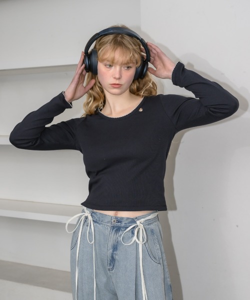 idem（イデム）の「nami nami long sleeve tops／配色レースカットソー（Tシャツ/カットソー・レディース・オフホワイト/ネイビー/グレー・FREE）」の11枚目の写真