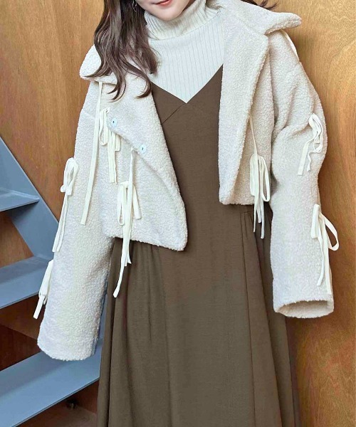 セール】【apres jour clair】リボンデザインボアジャケット【ZOZOTOWN