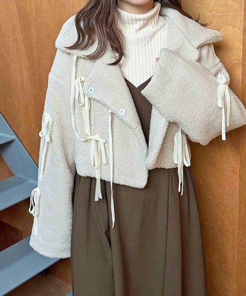 セール】【apres jour clair】リボンデザインボアジャケット【ZOZOTOWN