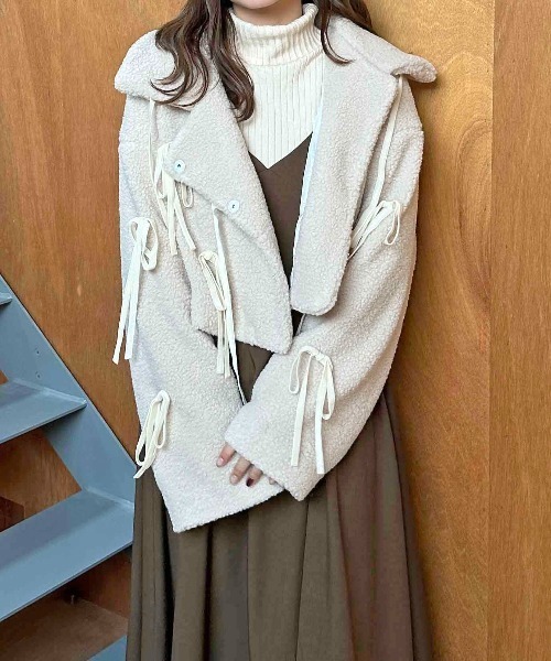 セール】【apres jour clair】リボンデザインボアジャケット【ZOZOTOWN