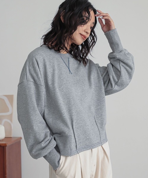 n'OrLABEL（ノアールレーベル）の「『バックジップ配色ステッチスウェット』（スウェット・レディース・杢グレー/ピンク/ブラック・2/1）」の3枚目の写真