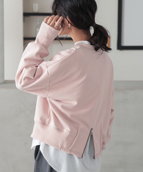 n'OrLABEL（ノアールレーベル）の「『バックジップ配色ステッチスウェット』（スウェット・レディース・杢グレー/ピンク/ブラック・2/1）」の2枚目の写真