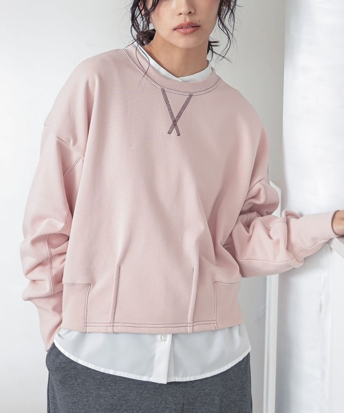 n'OrLABEL（ノアールレーベル）の「『バックジップ配色ステッチスウェット』（スウェット・レディース・杢グレー/ピンク/ブラック・2/1）」の4枚目の写真