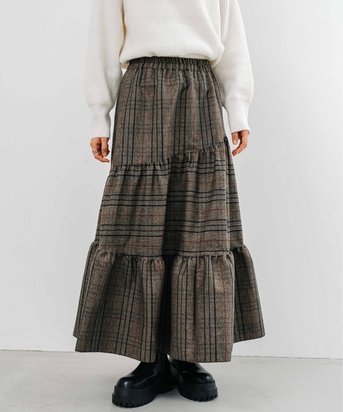 【セール】【refinedworks】起毛のグレンチェックのティアードスカート！（スカート）｜refinedworks（リファインドワークス）