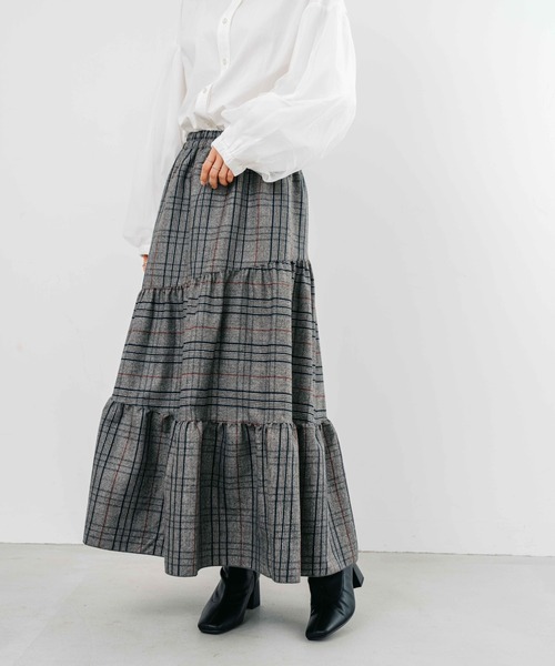 【セール】【refinedworks】起毛のグレンチェックのティアードスカート！（スカート）｜refinedworks（リファインドワークス）