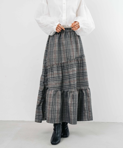 【セール】【refinedworks】起毛のグレンチェックのティアードスカート！（スカート）｜refinedworks（リファインドワークス）