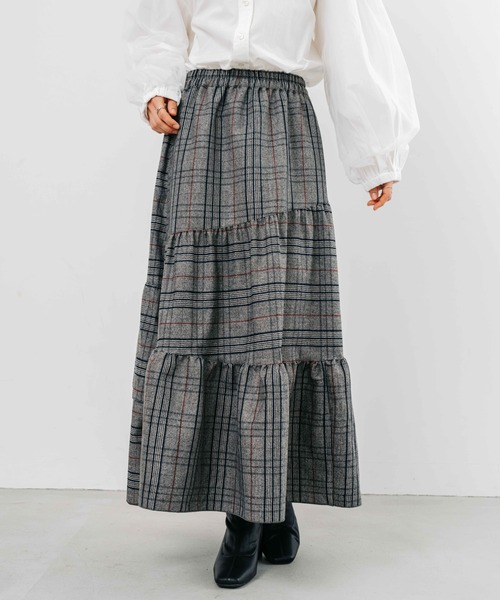 【セール】【refinedworks】起毛のグレンチェックのティアードスカート！（スカート）｜refinedworks（リファインドワークス）