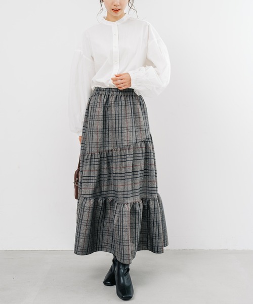 【セール】【refinedworks】起毛のグレンチェックのティアードスカート！（スカート）｜refinedworks（リファインドワークス）
