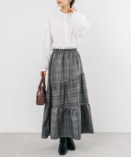 【セール】【refinedworks】起毛のグレンチェックのティアードスカート！（スカート）｜refinedworks（リファインドワークス）