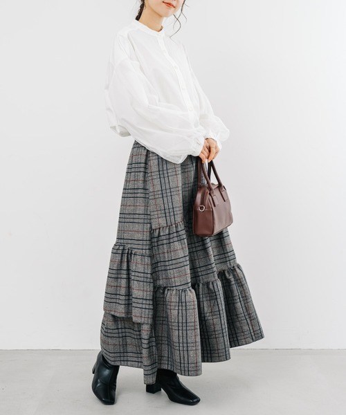 【セール】【refinedworks】起毛のグレンチェックのティアードスカート！（スカート）｜refinedworks（リファインドワークス）