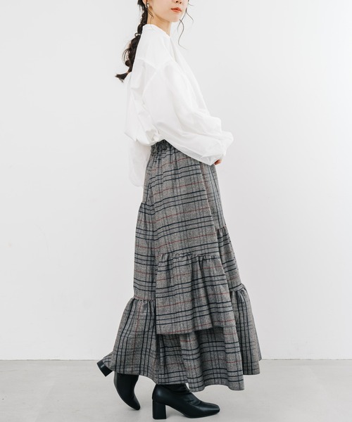 【セール】【refinedworks】起毛のグレンチェックのティアードスカート！（スカート）｜refinedworks（リファインドワークス）