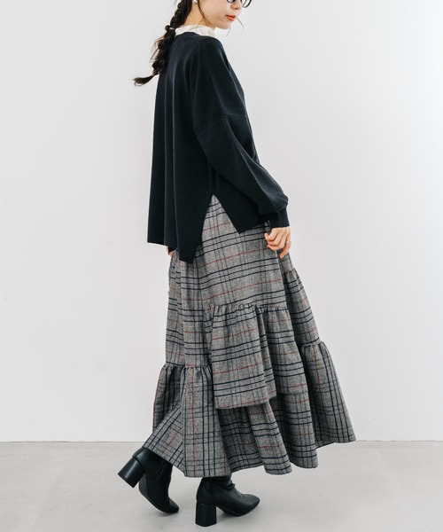 【セール】【refinedworks】起毛のグレンチェックのティアードスカート！（スカート）｜refinedworks（リファインドワークス）