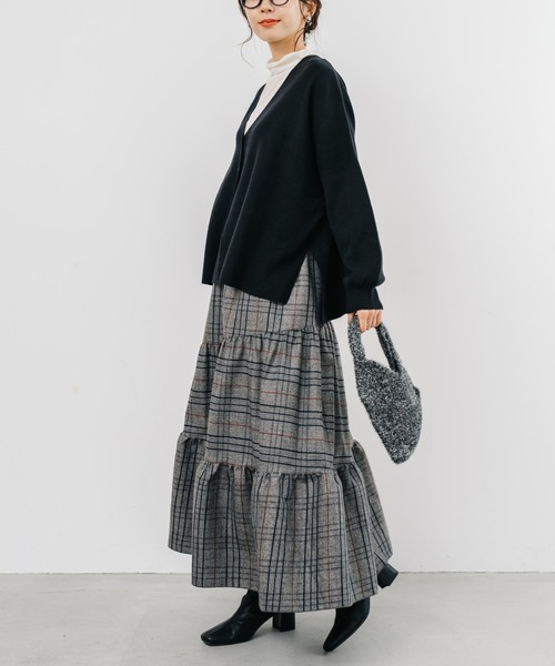 【セール】【refinedworks】起毛のグレンチェックのティアードスカート！（スカート）｜refinedworks（リファインドワークス）