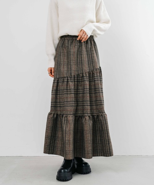 【セール】【refinedworks】起毛のグレンチェックのティアードスカート！（スカート）｜refinedworks（リファインドワークス）