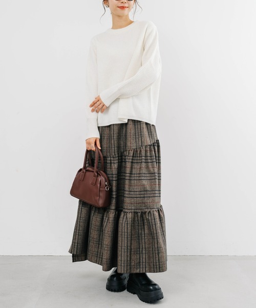 【セール】【refinedworks】起毛のグレンチェックのティアードスカート！（スカート）｜refinedworks（リファインドワークス）
