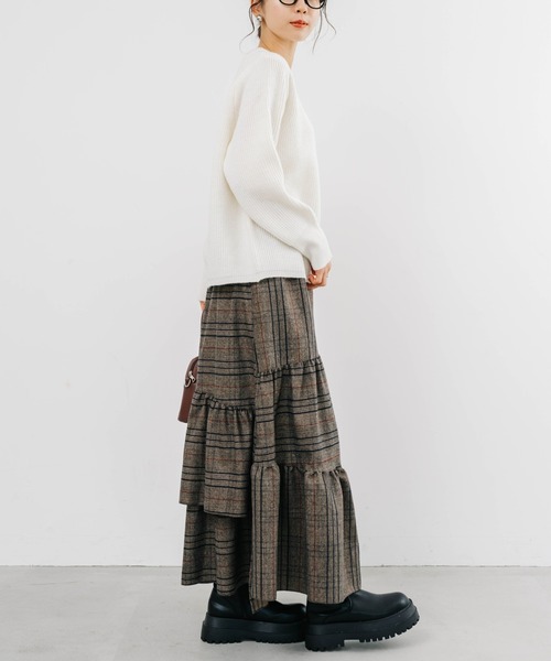 【セール】【refinedworks】起毛のグレンチェックのティアードスカート！（スカート）｜refinedworks（リファインドワークス）