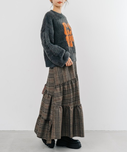 【セール】【refinedworks】起毛のグレンチェックのティアードスカート！（スカート）｜refinedworks（リファインドワークス）