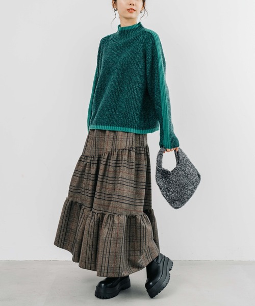 【セール】【refinedworks】起毛のグレンチェックのティアードスカート！（スカート）｜refinedworks（リファインドワークス）