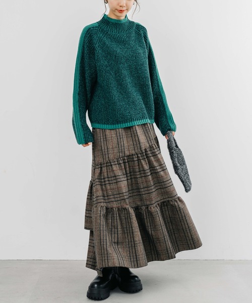 【セール】【refinedworks】起毛のグレンチェックのティアードスカート！（スカート）｜refinedworks（リファインドワークス）