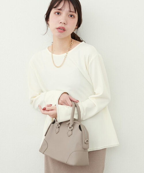 natural couture(ナチュラルクチュール)の「【mamamo】配色ステッチ2WAYトップス(Tシャツ/カットソー・レディース・ネイビー/ピンク/ブラウン/アイボリー・FREE)」の5枚目の写真
