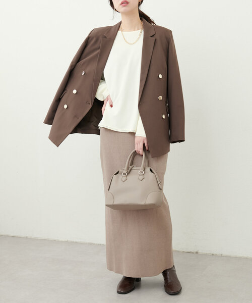 natural couture(ナチュラルクチュール)の「【mamamo】配色ステッチ2WAYトップス(Tシャツ/カットソー・レディース・ネイビー/ピンク/ブラウン/アイボリー・FREE)」の10枚目の写真