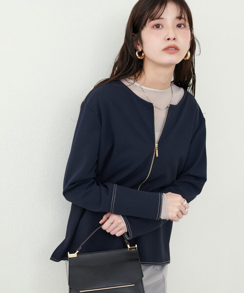 natural couture(ナチュラルクチュール)の「【mamamo】配色ステッチ2WAYトップス(Tシャツ/カットソー・レディース・ネイビー/ピンク/ブラウン/アイボリー・FREE)」の16枚目の写真