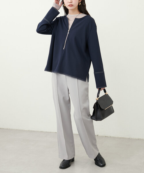 natural couture(ナチュラルクチュール)の「【mamamo】配色ステッチ2WAYトップス(Tシャツ/カットソー・レディース・ネイビー/ピンク/ブラウン/アイボリー・FREE)」の19枚目の写真