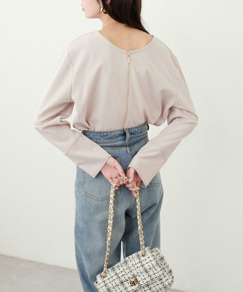 natural couture(ナチュラルクチュール)の「【mamamo】配色ステッチ2WAYトップス(Tシャツ/カットソー・レディース・ネイビー/ピンク/ブラウン/アイボリー・FREE)」の21枚目の写真