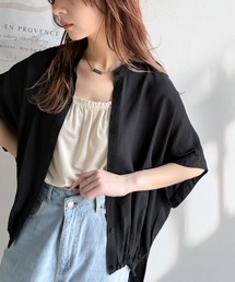 トレンド満載オーバーシルエット♪シボ感シアーサイドボタンスリット裾ドロストシャツ