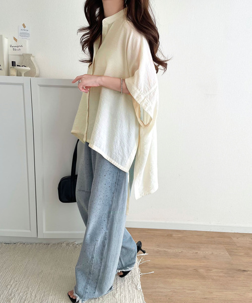 classicalelf(クラシカルエルフ)の「トレンド満載オーバーシルエット♪シボ感シアーサイドボタンスリット裾ドロストシャツ(シャツ/ブラウス・レディース・チャコール/ブラック/アイボリー・LARGE/MEDIUM/SMALL/X-LARGE)」の15枚目の写真