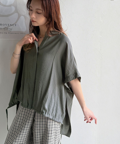 25SS 美品 北欧、暮らしの道具店 爽やか素材のドロスト半袖シャツ チャコール 夏にうれしい新定番」涼やか素材のドロスト半袖シャツ（ホワイト