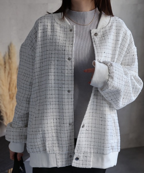 CREARE -LINO-(クレアーレリノ)の「〈ユニセックス商品〉ツイードブルゾン(ブルゾン・メンズ・ブラック/ホワイト・L/M)」の12枚目の写真