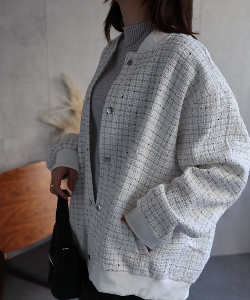 CREARE -LINO-(クレアーレリノ)の「〈ユニセックス商品〉ツイードブルゾン(ブルゾン・メンズ・ブラック/ホワイト・L/M)」の11枚目の写真