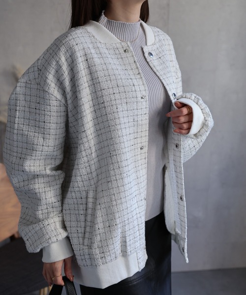 CREARE -LINO-(クレアーレリノ)の「〈ユニセックス商品〉ツイードブルゾン(ブルゾン・メンズ・ブラック/ホワイト・L/M)」の18枚目の写真