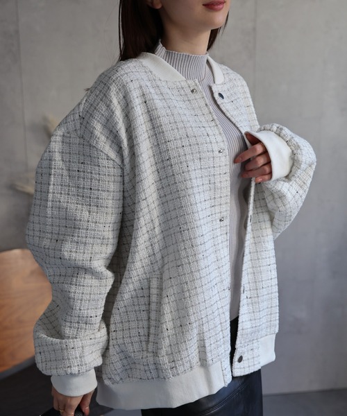 CREARE -LINO-(クレアーレリノ)の「〈ユニセックス商品〉ツイードブルゾン(ブルゾン・メンズ・ブラック/ホワイト・L/M)」の3枚目の写真