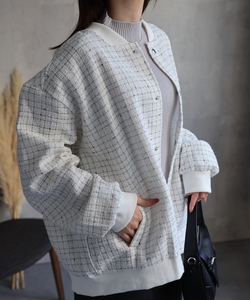 CREARE -LINO-(クレアーレリノ)の「〈ユニセックス商品〉ツイードブルゾン(ブルゾン・メンズ・ブラック/ホワイト・L/M)」の14枚目の写真