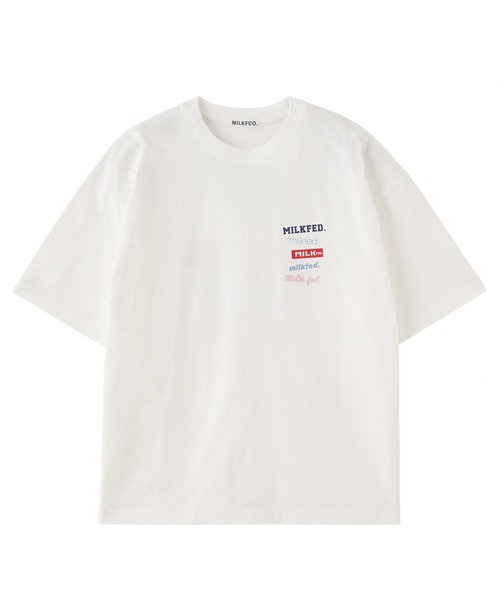 MILKFED.(ミルクフェド)の「MULTI LOGO WIDE S/S TEE(Tシャツ/カットソー・レディース・アッシュ/ホワイト/ライトパープル・ONE SIZE)」の4枚目の写真