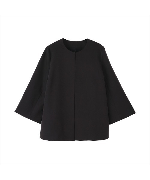 TOKYO SHIRTS(トウキョウシャツ)の「Aラインジャケット ダブルクロス素材 セットアップ可能 レディース(ノーカラージャケット・レディース・サンドグレー/ブラック・M/L)」の5枚目の写真