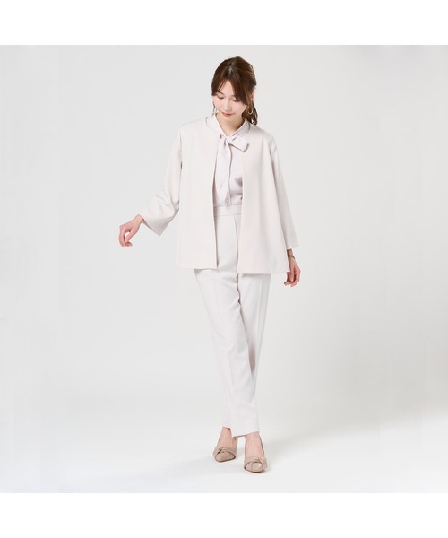 TOKYO SHIRTS(トウキョウシャツ)の「Aラインジャケット ダブルクロス素材 セットアップ可能 レディース(ノーカラージャケット・レディース・サンドグレー/ブラック・M/L)」の10枚目の写真