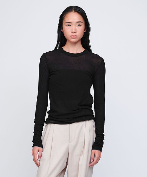 AEWEN MATOPH イウエンマトフ シアークルーネックカットソー 黒 M AEWEN MATOPH＞シアー クルーネック カットソー（Tシャツ