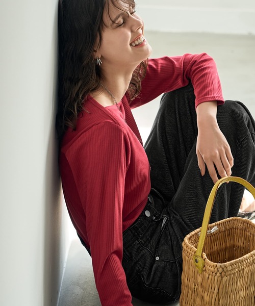 tシャツ とろみワイドリブボートネックトップス レディース とろみワイドリブボートネックトップス（Tシャツ/カットソー