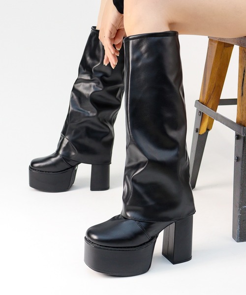 LOVEHUNTER(ラブハンター)の「LOVEHUNTER/+10.5cm 厚底 カバーロングブーツ(2200)(ブーツ・レディース・アイボリー/ブラック系1/ブラック系2・LL/S/M/L)」の2枚目の写真