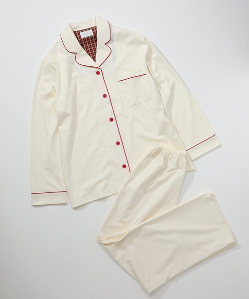 une nana cool（ウンナナクール）の「【綿混】なめらか天竺パジャマ（ルームウェア/パジャマ・レディース・ブルーグリーン/アイボリー/ライトグレー/ダークブラウン/レッド/ワインレッド/ダークブルー/ダークグレー/モカ・M/L）」の2枚目の写真