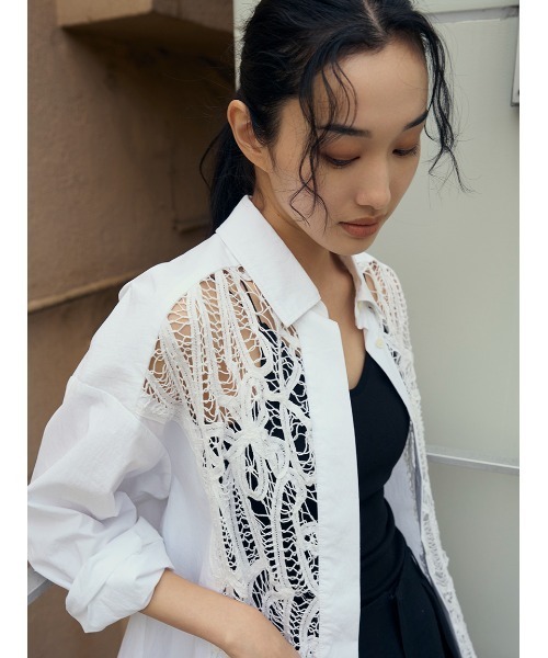 styling/（スタイリング）の「バテンレースドレスシャツ（シャツ/ブラウス・レディース・ホワイト/ブラック・FREE）」の13枚目の写真
