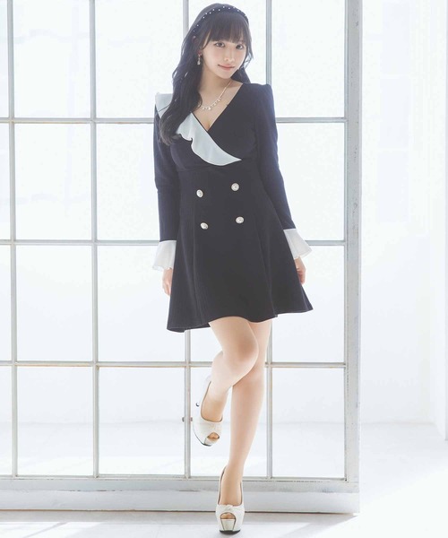 ドレス ワンピ 韓国 秋冬 ワンピース 長袖 c312 ティカ Tika 襟付きリボンガーリースタイル総レース袖あり