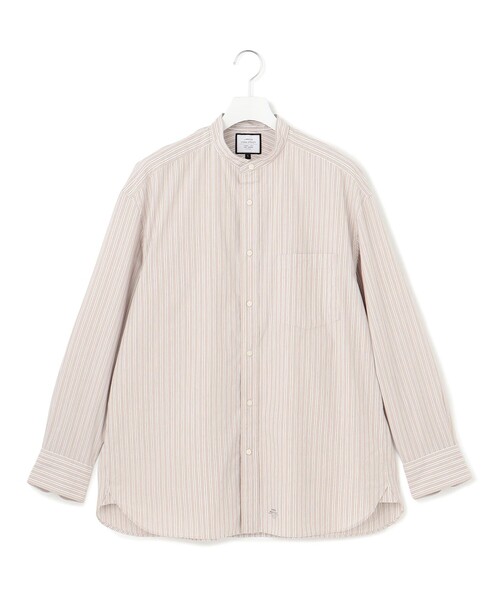 J.PRESS YORK STREET(ジェイプレスヨークストリート)の「【UNISEX】タイプライターストライプ バンドカラーシャツ(シャツ/ブラウス・メンズ・サックスブルー系1/ピンク系1/ブラウン系1・LARGE/MEDIUM/SMALL)」の1枚目の写真
