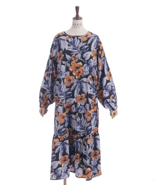 Axes femme 水色 花柄 長袖 ティアードワンピース セール】花柄ティアードワンピース（ワンピース）｜axes femme